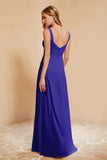 Square Chiffon Sleeveless Bridesmaid Dress Long Formal Evening Dresses with Slit