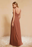 Square Chiffon Sleeveless Bridesmaid Dress Long Formal Evening Dresses with Slit