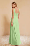 Square Chiffon Sleeveless Bridesmaid Dress Long Formal Evening Dresses with Slit