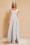 Square Chiffon Sleeveless Bridesmaid Dress Long Formal Evening Dresses with Slit