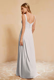 Square Chiffon Sleeveless Bridesmaid Dress Long Formal Evening Dresses with Slit