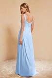 Square Chiffon Sleeveless Bridesmaid Dress Long Formal Evening Dresses with Slit