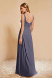 Square Chiffon Sleeveless Bridesmaid Dress Long Formal Evening Dresses with Slit