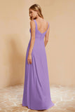 Square Chiffon Sleeveless Bridesmaid Dress Long Formal Evening Dresses with Slit