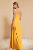 Square Chiffon Sleeveless Bridesmaid Dress Long Formal Evening Dresses with Slit