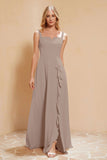 Square Chiffon Sleeveless Bridesmaid Dress Long Formal Evening Dresses with Slit