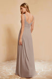 Square Chiffon Sleeveless Bridesmaid Dress Long Formal Evening Dresses with Slit
