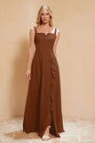 Square Chiffon Sleeveless Bridesmaid Dress Long Formal Evening Dresses with Slit