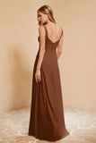 Square Chiffon Sleeveless Bridesmaid Dress Long Formal Evening Dresses with Slit