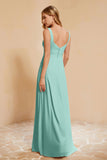 Square Chiffon Sleeveless Bridesmaid Dress Long Formal Evening Dresses with Slit