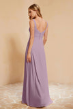 Square Chiffon Sleeveless Bridesmaid Dress Long Formal Evening Dresses with Slit