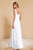 Square Chiffon Sleeveless Bridesmaid Dress Long Formal Evening Dresses with Slit