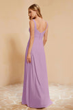 Square Chiffon Sleeveless Bridesmaid Dress Long Formal Evening Dresses with Slit