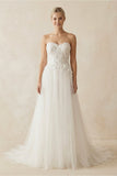 Sweetheart Tulle Lace Satin Wedding Dress With Beading