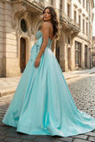 A-Line Sweetheart Lilac Beaded Long Prom Dresses With Bow