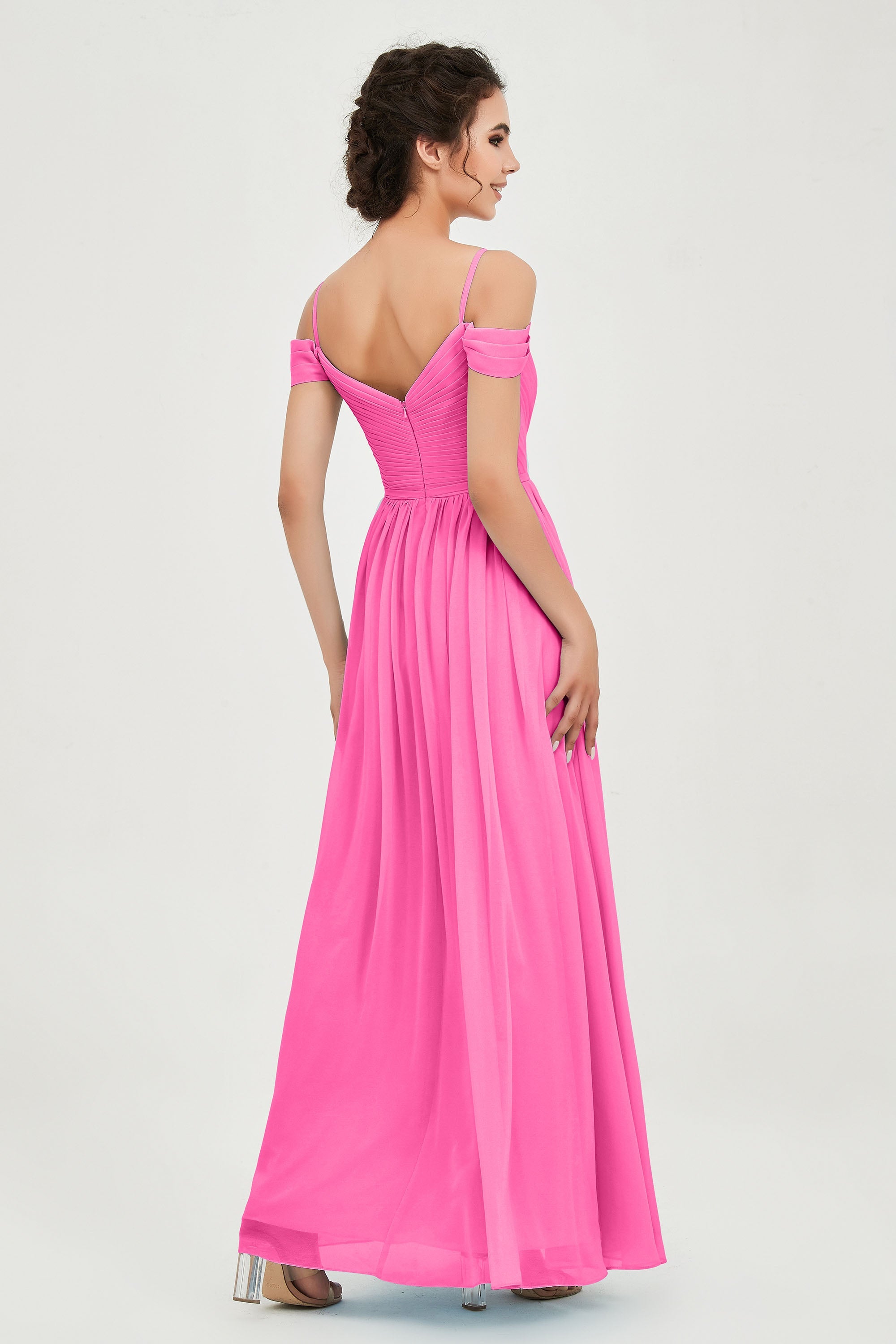 Spaghetti Straps Chiffon Pleated Ruched Bridesmaid Dress Long Formal Evening Dresses Gowns