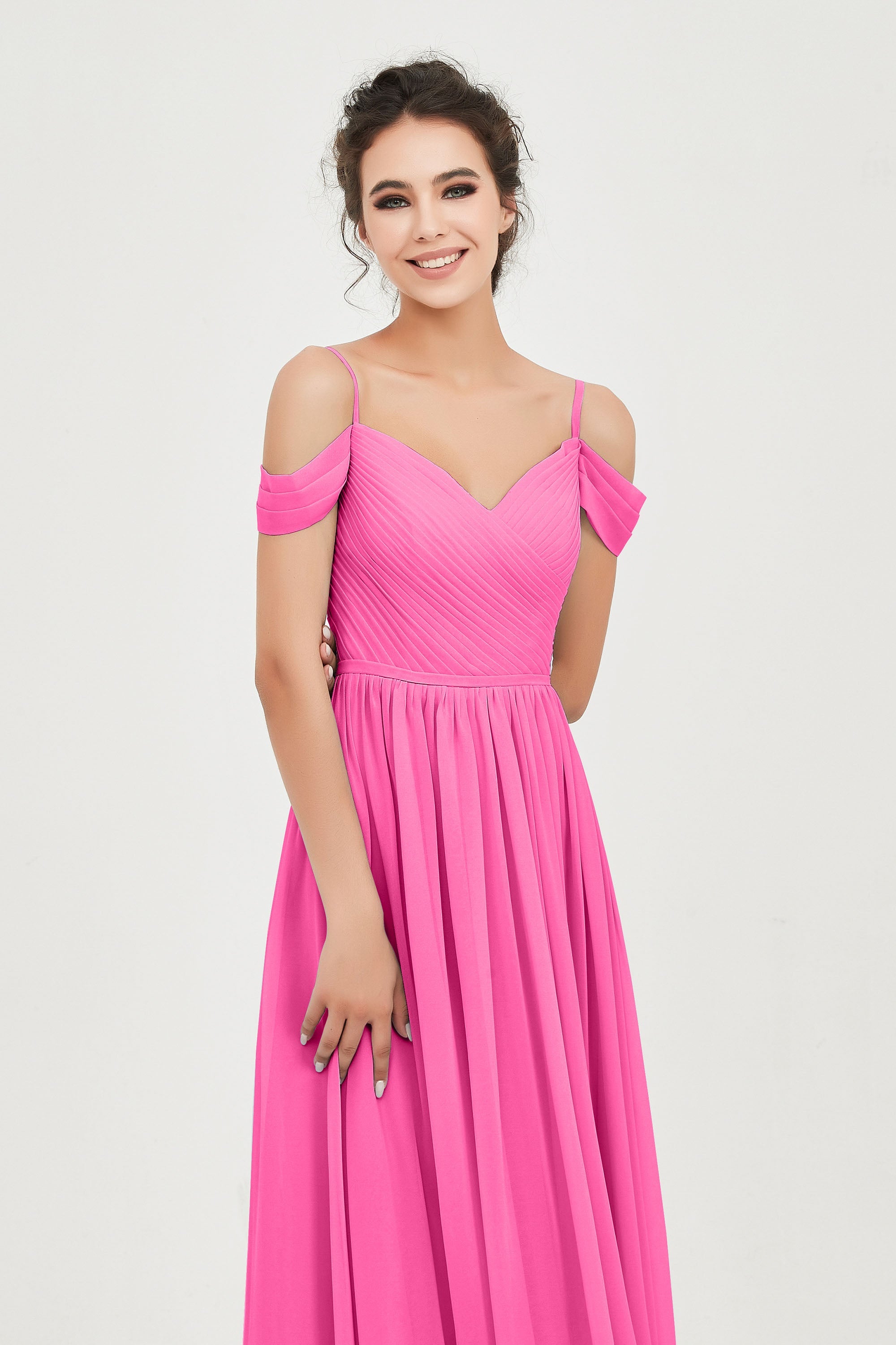 Spaghetti Straps Chiffon Pleated Ruched Bridesmaid Dress Long Formal Evening Dresses Gowns