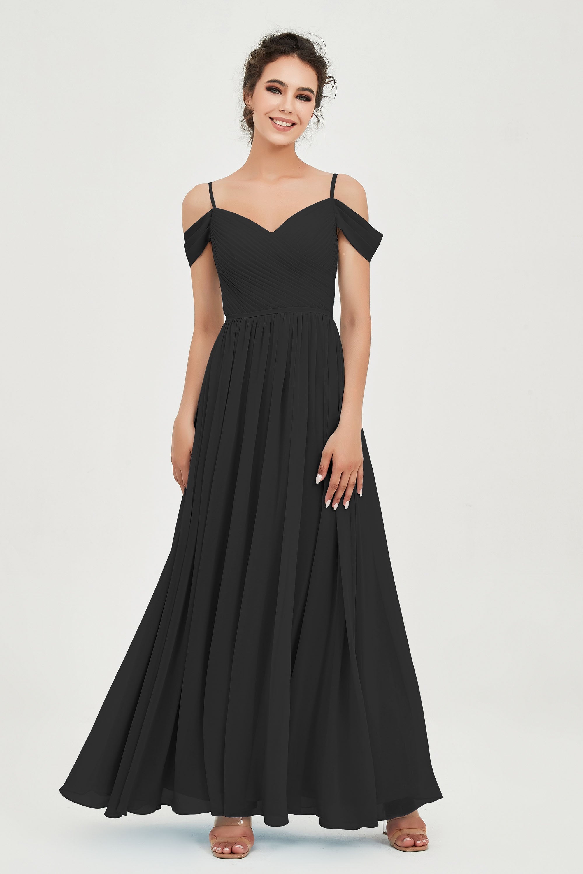 Spaghetti Straps Chiffon Pleated Ruched Bridesmaid Dress Long Formal Evening Dresses Gowns