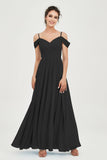 Spaghetti Straps Chiffon Pleated Ruched Bridesmaid Dress Long Formal Evening Dresses Gowns