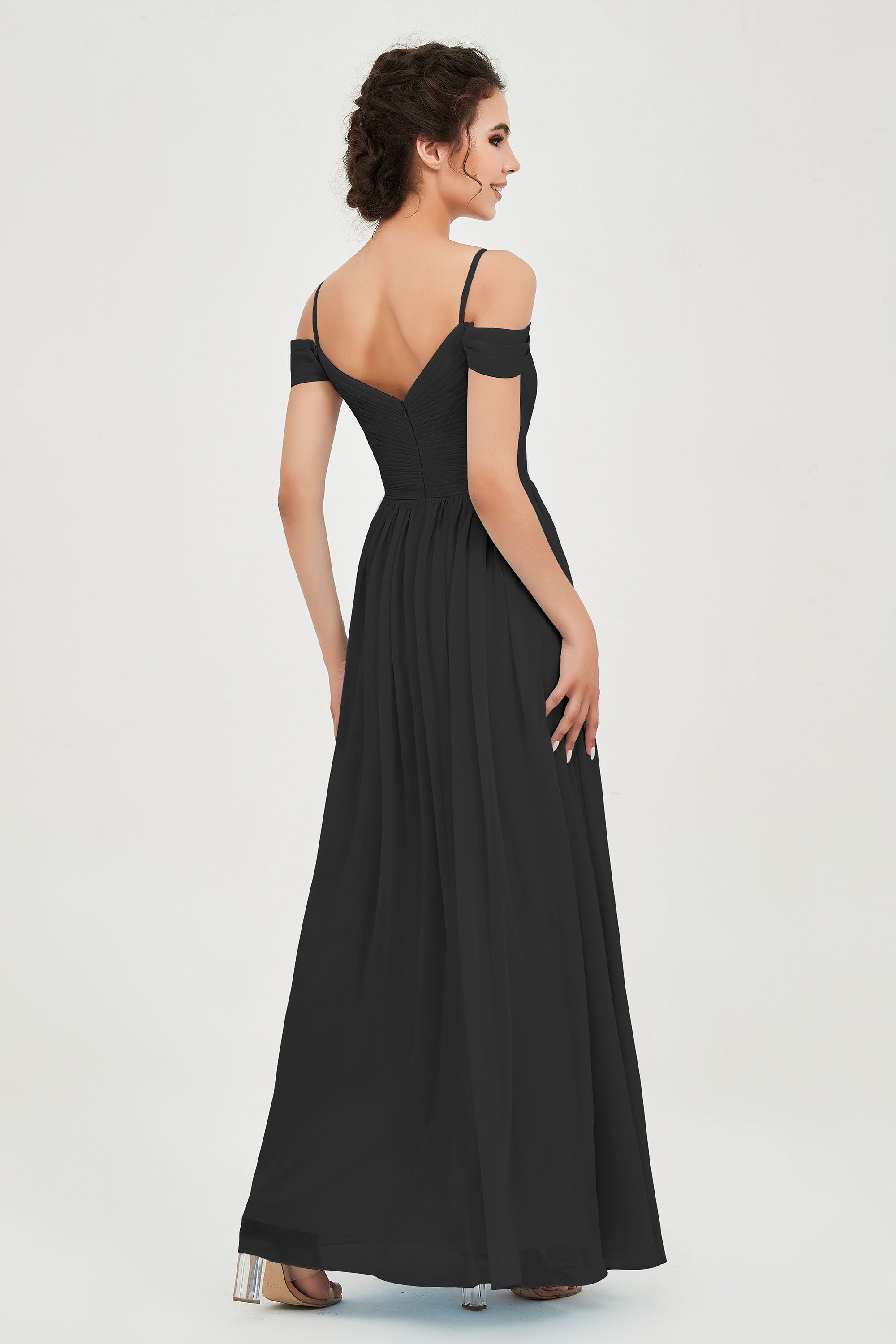 Spaghetti Straps Chiffon Pleated Ruched Bridesmaid Dress Long Formal Evening Dresses Gowns