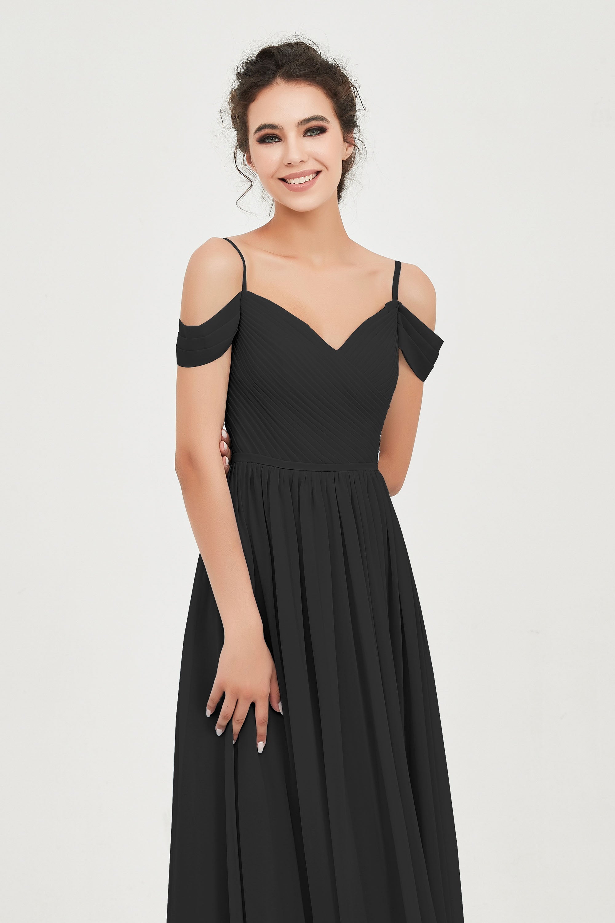 Spaghetti Straps Chiffon Pleated Ruched Bridesmaid Dress Long Formal Evening Dresses Gowns