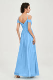 Spaghetti Straps Chiffon Pleated Ruched Bridesmaid Dress Long Formal Evening Dresses Gowns