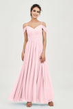 Spaghetti Straps Chiffon Pleated Ruched Bridesmaid Dress Long Formal Evening Dresses Gowns