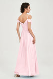 Spaghetti Straps Chiffon Pleated Ruched Bridesmaid Dress Long Formal Evening Dresses Gowns