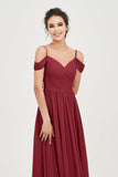 Spaghetti Straps Chiffon Pleated Ruched Bridesmaid Dress Long Formal Evening Dresses Gowns
