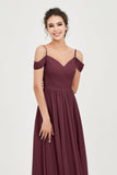 Spaghetti Straps Chiffon Pleated Ruched Bridesmaid Dress Long Formal Evening Dresses Gowns
