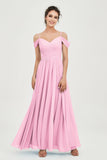 Spaghetti Straps Chiffon Pleated Ruched Bridesmaid Dress Long Formal Evening Dresses Gowns