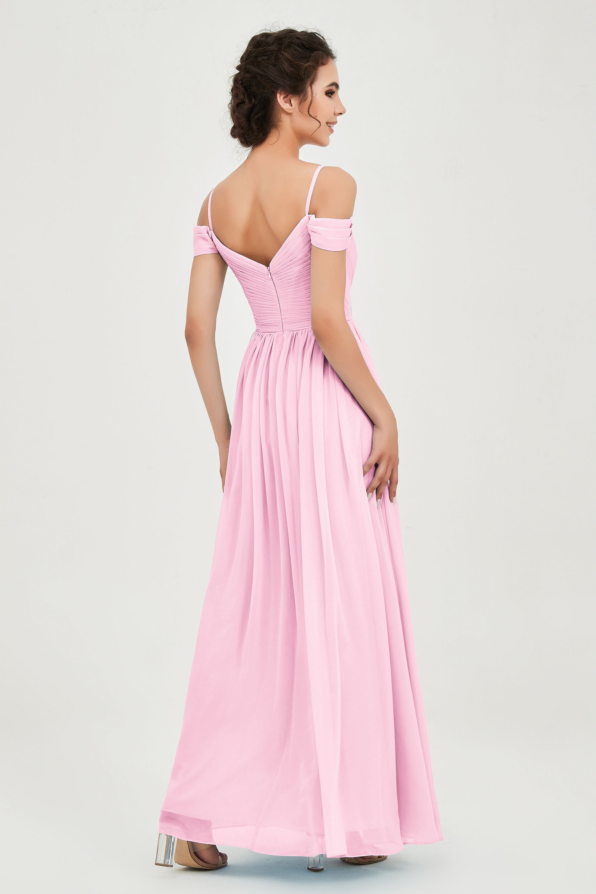 Spaghetti Straps Chiffon Pleated Ruched Bridesmaid Dress Long Formal Evening Dresses Gowns