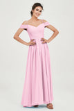Spaghetti Straps Chiffon Pleated Ruched Bridesmaid Dress Long Formal Evening Dresses Gowns