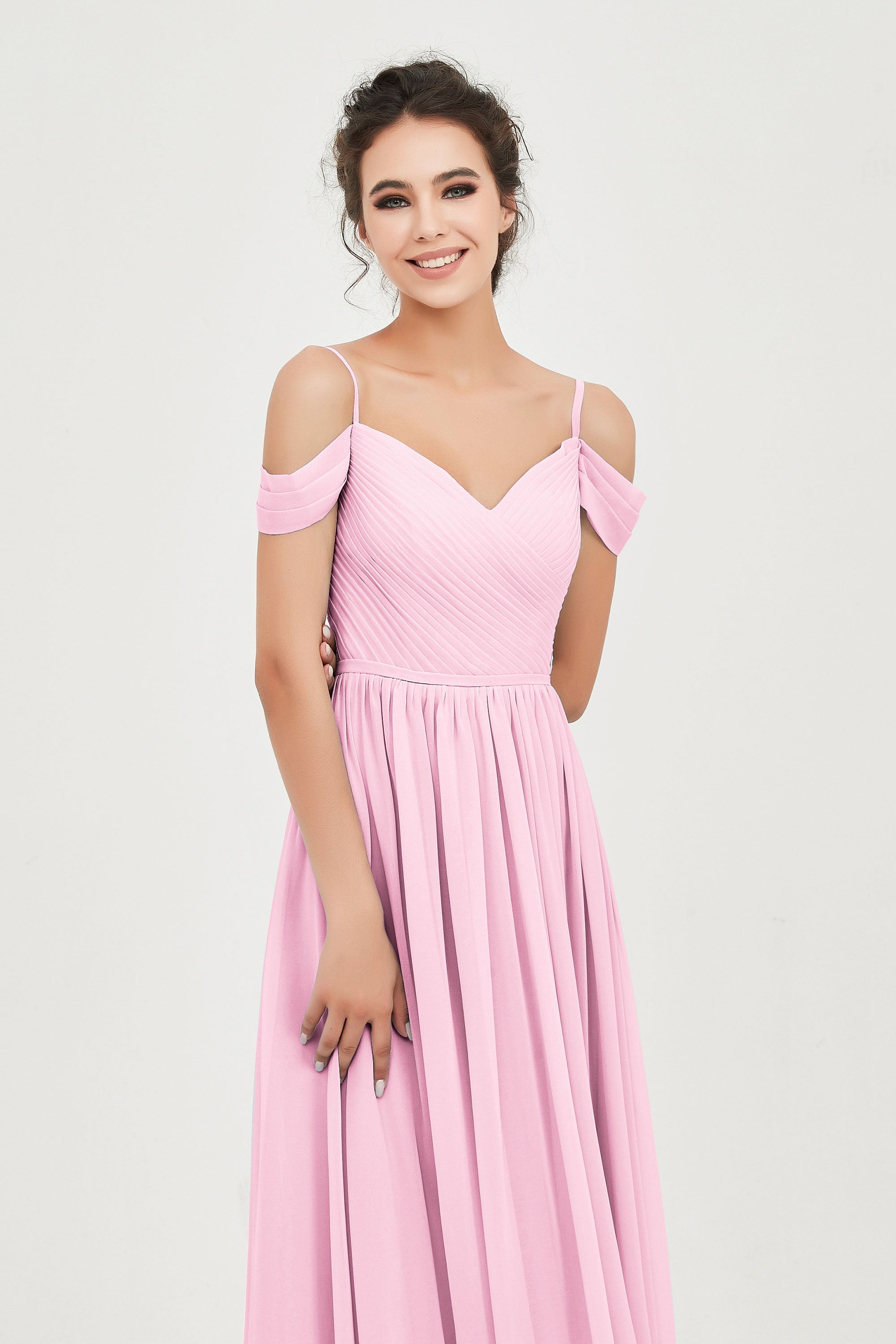 Spaghetti Straps Chiffon Pleated Ruched Bridesmaid Dress Long Formal Evening Dresses Gowns