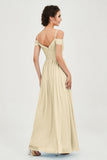 Spaghetti Straps Chiffon Pleated Ruched Bridesmaid Dress Long Formal Evening Dresses Gowns