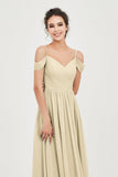 Spaghetti Straps Chiffon Pleated Ruched Bridesmaid Dress Long Formal Evening Dresses Gowns