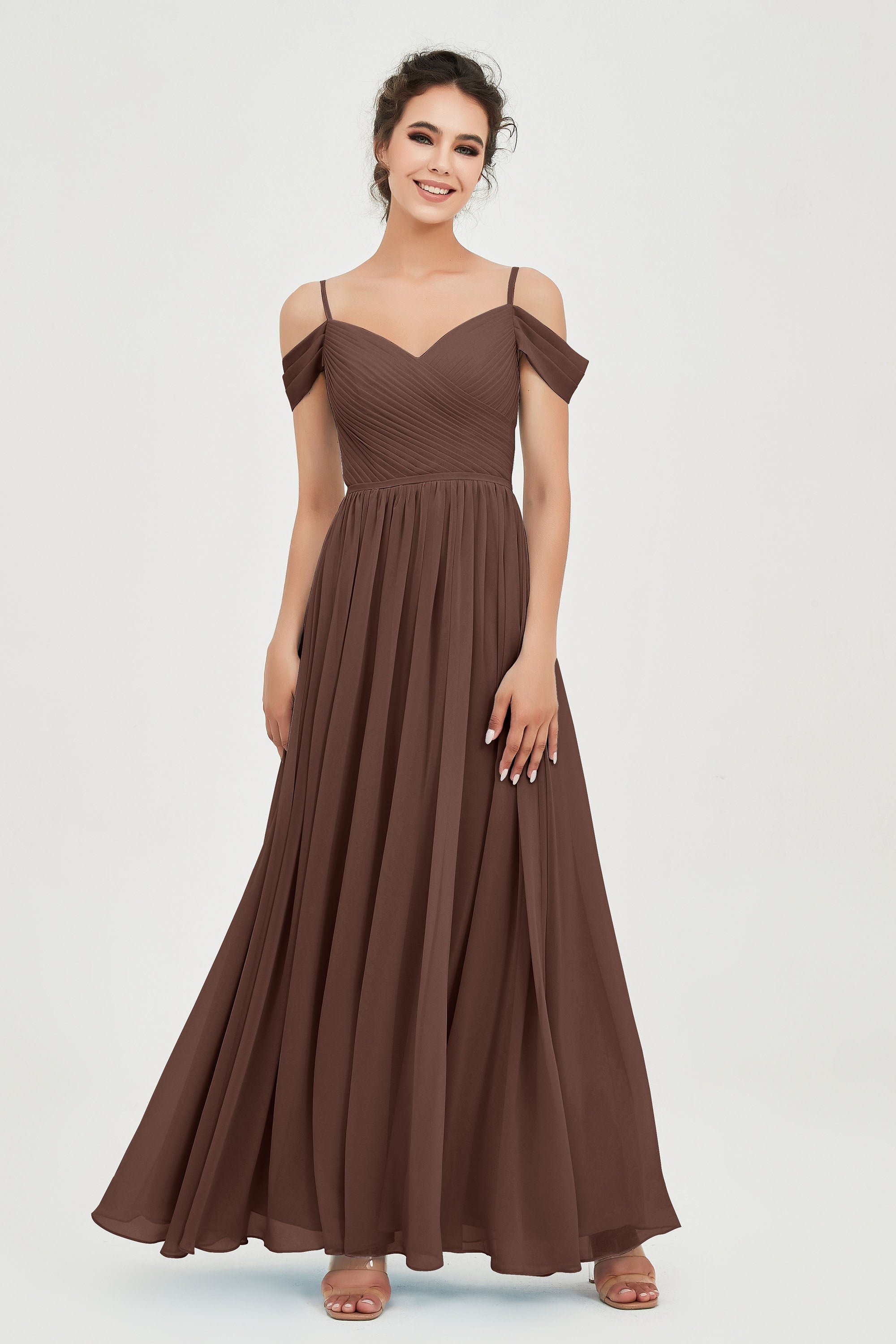 Spaghetti Straps Chiffon Pleated Ruched Bridesmaid Dress Long Formal Evening Dresses Gowns