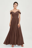 Spaghetti Straps Chiffon Pleated Ruched Bridesmaid Dress Long Formal Evening Dresses Gowns