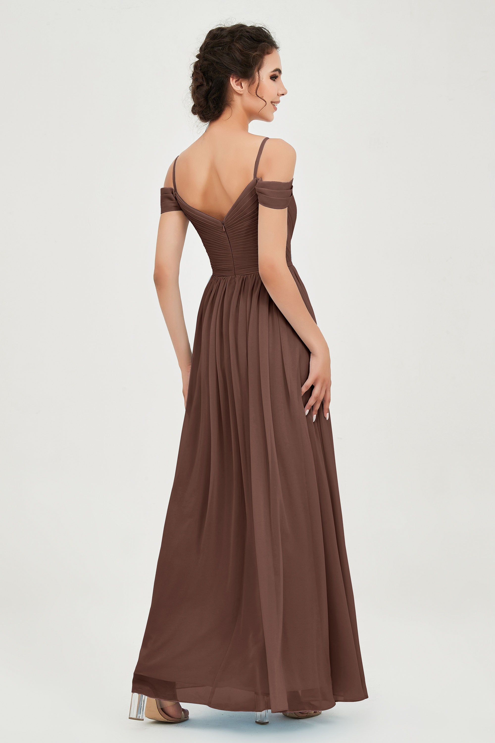 Spaghetti Straps Chiffon Pleated Ruched Bridesmaid Dress Long Formal Evening Dresses Gowns