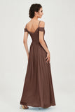 Spaghetti Straps Chiffon Pleated Ruched Bridesmaid Dress Long Formal Evening Dresses Gowns