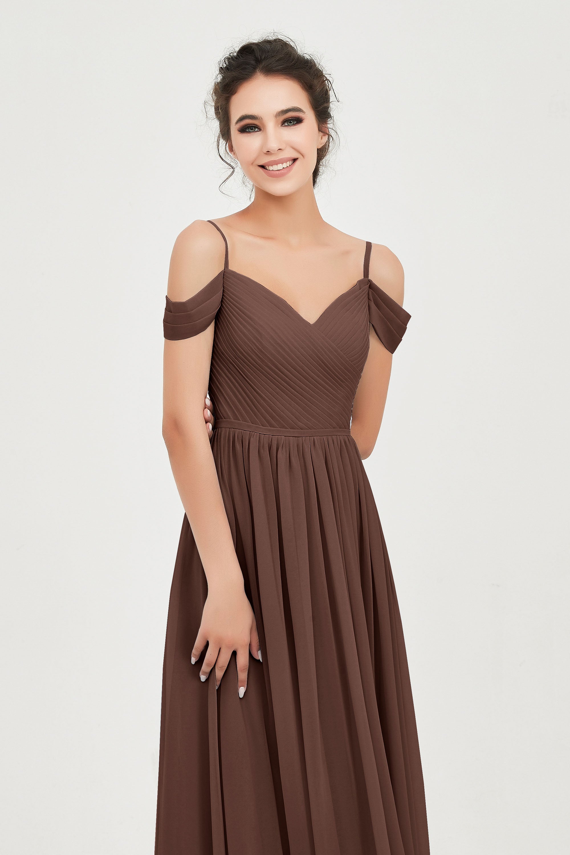 Spaghetti Straps Chiffon Pleated Ruched Bridesmaid Dress Long Formal Evening Dresses Gowns