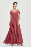 Spaghetti Straps Chiffon Pleated Ruched Bridesmaid Dress Long Formal Evening Dresses Gowns