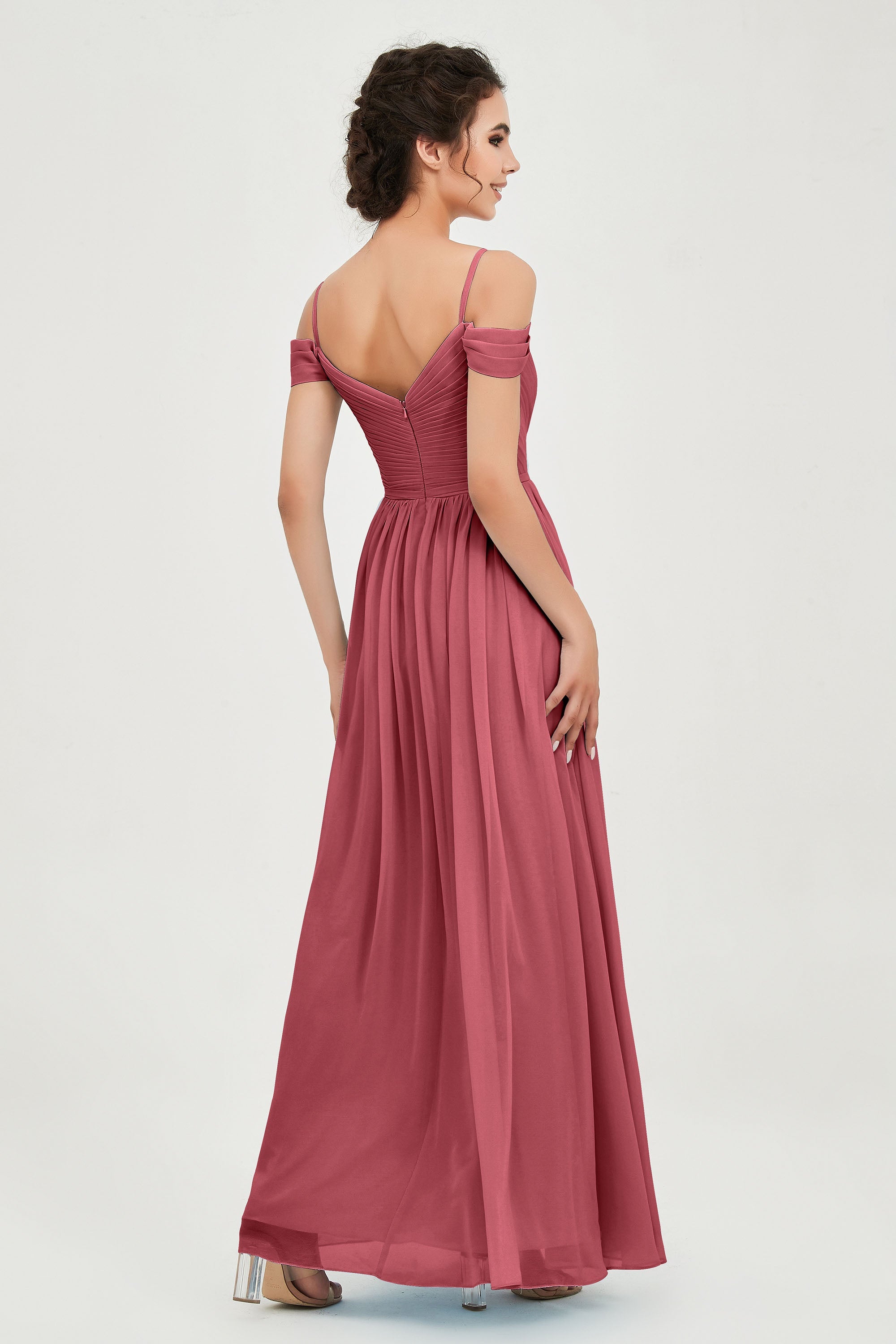 Spaghetti Straps Chiffon Pleated Ruched Bridesmaid Dress Long Formal Evening Dresses Gowns