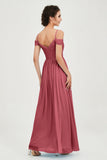 Spaghetti Straps Chiffon Pleated Ruched Bridesmaid Dress Long Formal Evening Dresses Gowns