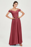Spaghetti Straps Chiffon Pleated Ruched Bridesmaid Dress Long Formal Evening Dresses Gowns