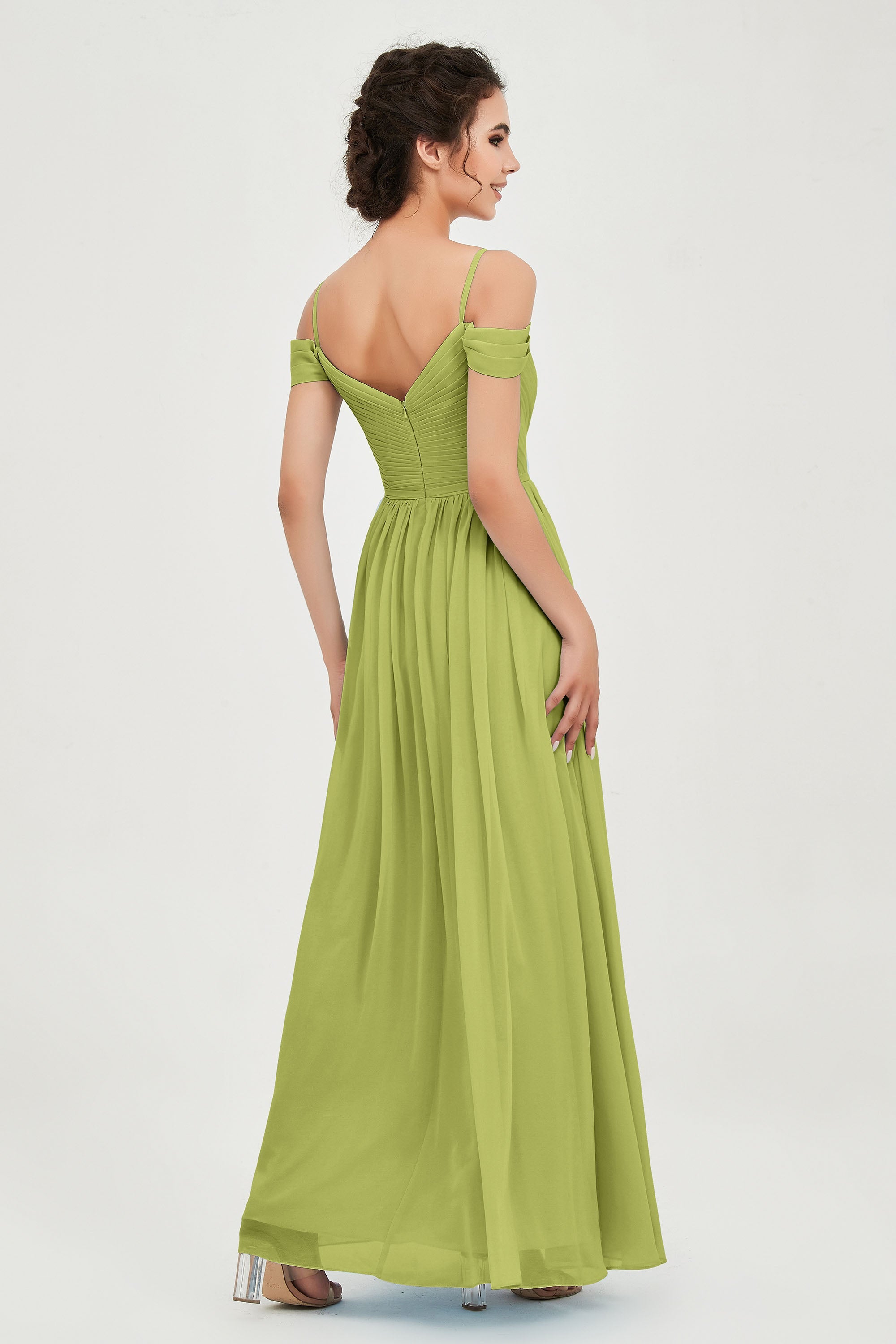 Spaghetti Straps Chiffon Pleated Ruched Bridesmaid Dress Long Formal Evening Dresses Gowns