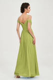 Spaghetti Straps Chiffon Pleated Ruched Bridesmaid Dress Long Formal Evening Dresses Gowns