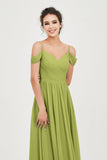 Spaghetti Straps Chiffon Pleated Ruched Bridesmaid Dress Long Formal Evening Dresses Gowns