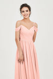 Spaghetti Straps Chiffon Pleated Ruched Bridesmaid Dress Long Formal Evening Dresses Gowns