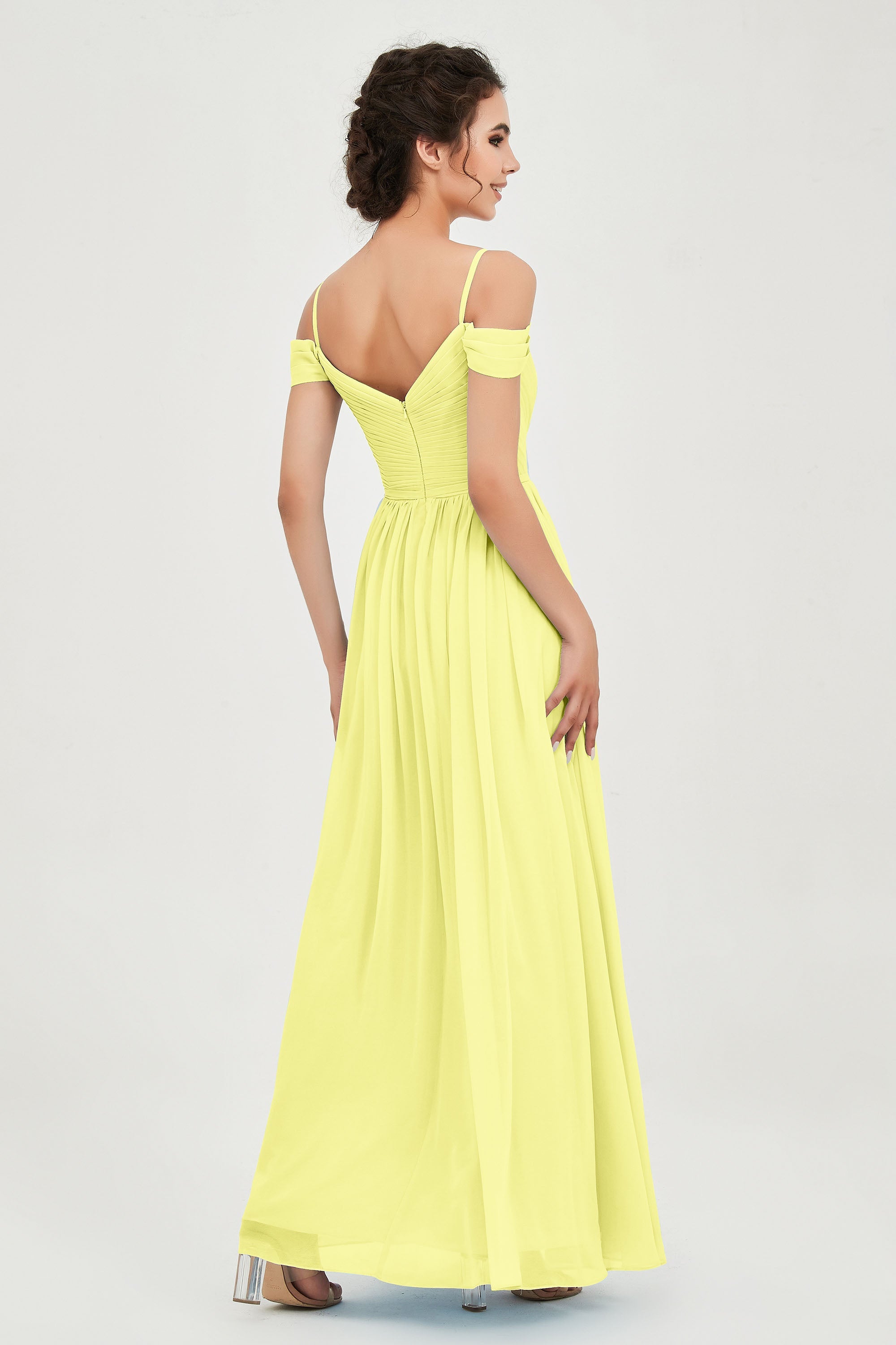 Spaghetti Straps Chiffon Pleated Ruched Bridesmaid Dress Long Formal Evening Dresses Gowns